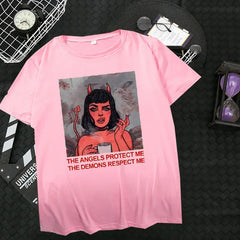 Cotton Devil Girl Angel T Shirt Pink / S