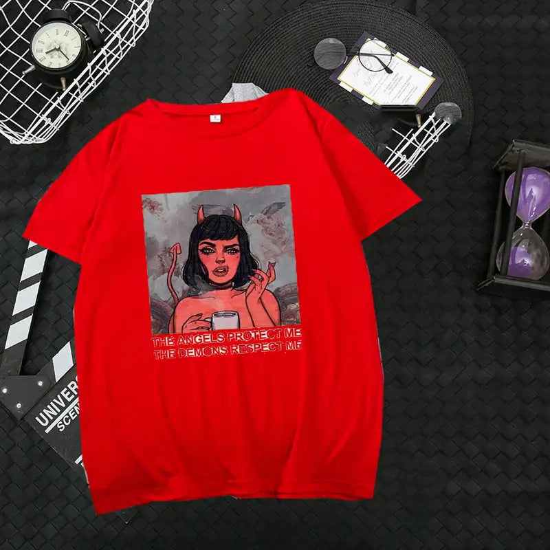Cotton Devil Girl Angel T Shirt Red / S