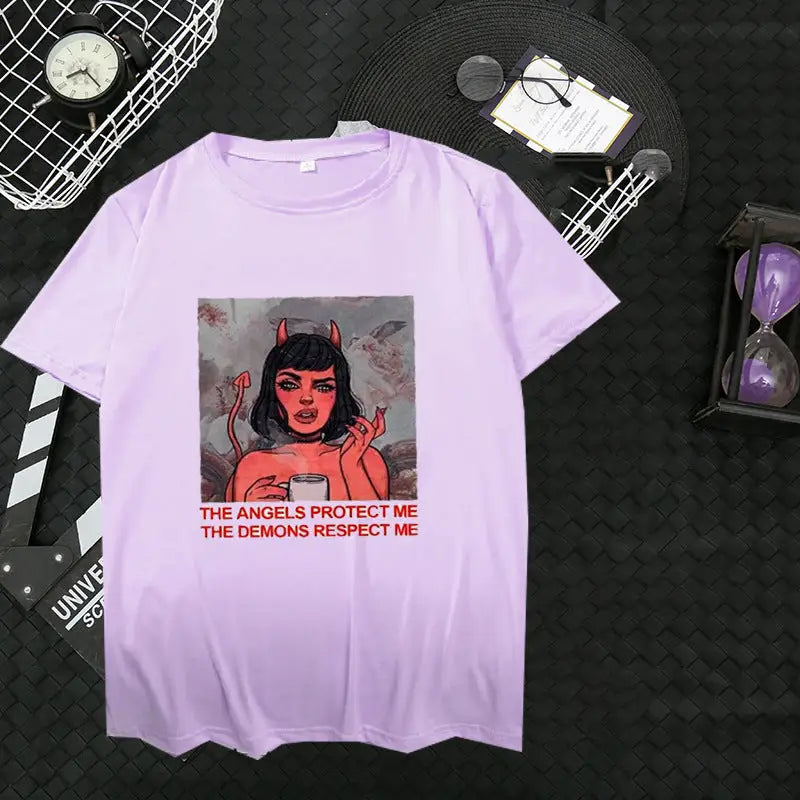 Cotton Devil Girl Angel T Shirt Violet / S