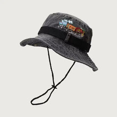 Cotton Embroidered Train Bucket Hats Black / 56-58cm