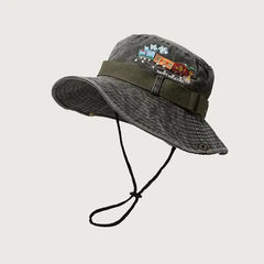 Cotton Embroidered Train Bucket Hats Green / 56-58cm