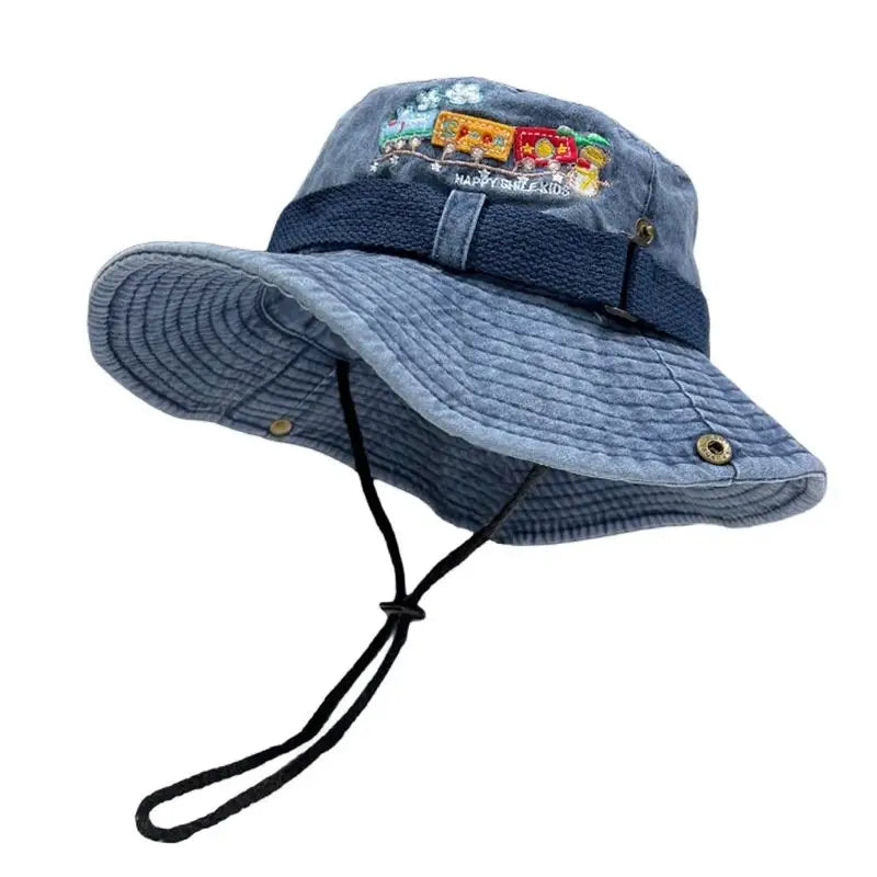 Cotton Embroidered Train Bucket Hats