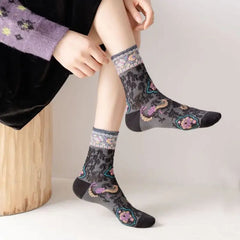 Cotton Embroidery Ethnic Flowers Socks