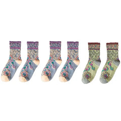 Cotton Embroidery Ethnic Flowers Socks 3 / 2 Lillac 1 Green