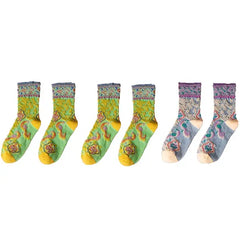 Cotton Embroidery Ethnic Flowers Socks 3 / 2 Neon 1 Lilac
