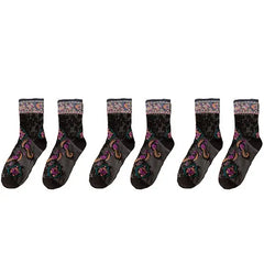 Cotton Embroidery Ethnic Flowers Socks 3 / All Black