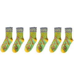 Cotton Embroidery Ethnic Flowers Socks 3 / All Neon