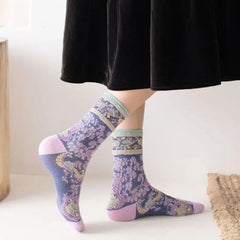Cotton Embroidery Ethnic Flowers Socks