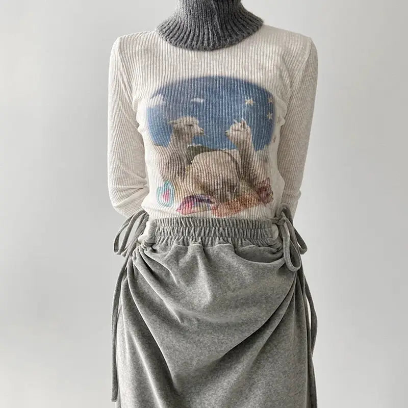 Cotton Fairycore Long Sleeve Ribbed Sweater