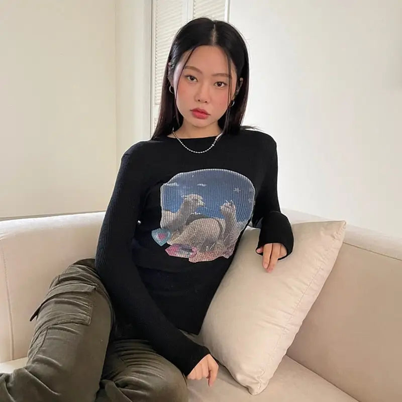 Cotton Fairycore Long Sleeve Ribbed Sweater