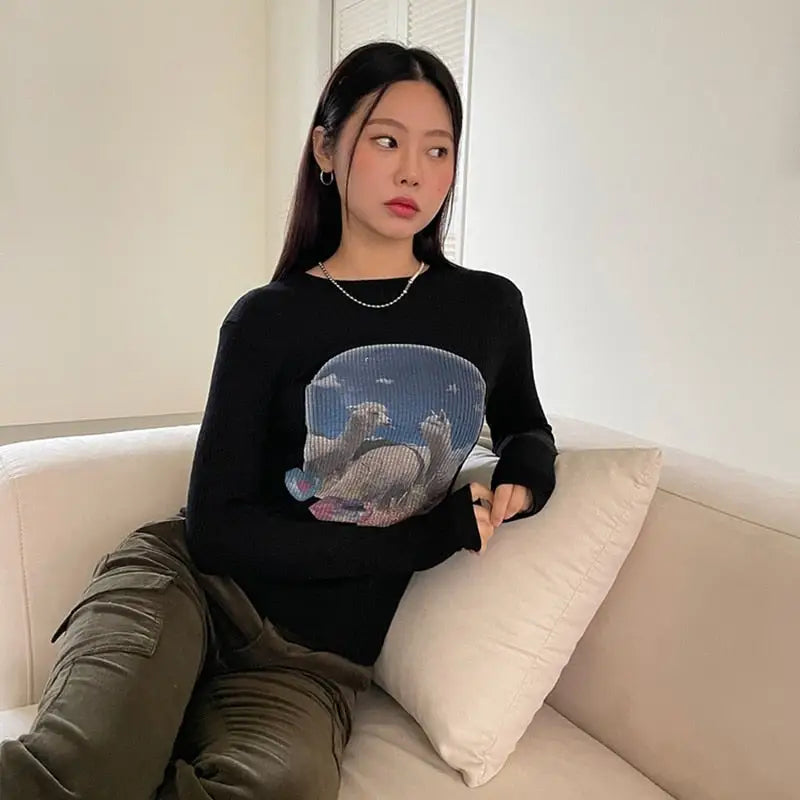 Cotton Fairycore Long Sleeve Ribbed Sweater