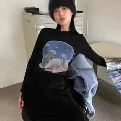 Cotton Fairycore Long Sleeve Ribbed Sweater Black / S