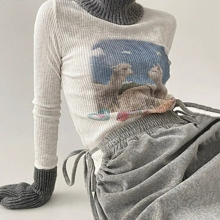 Cotton Fairycore Long Sleeve Ribbed Sweater White / S