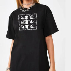 Cotton Fear Punk Oversize T Shirt with Graphic Print