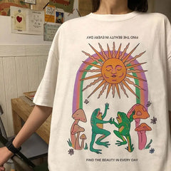 Cotton Graphic T Shirt with Frog Print 28 Inches Length