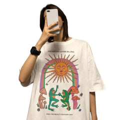 Cotton Graphic T Shirt with Frog Print 28 Inches Length