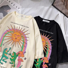 Cotton Graphic T Shirt with Frog Print 28 Inches Length