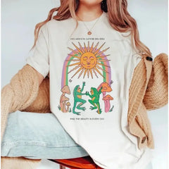 Cotton Graphic T Shirt with Frog Print 28 Inches Length