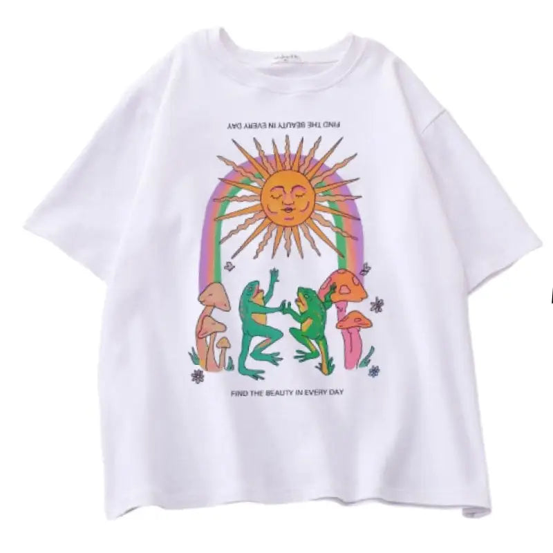 Cotton Graphic T Shirt with Frog Print 28 Inches Length