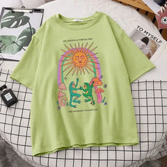Cotton Graphic T Shirt with Frog Print 28 Inches Length