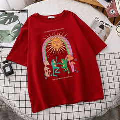 Cotton Graphic T Shirt with Frog Print 28 Inches Length Red