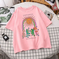 Cotton Graphic T Shirt with Frog Print 28 Inches Length