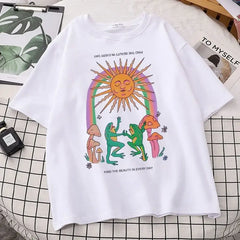 Cotton Graphic T Shirt with Frog Print 28 Inches Length