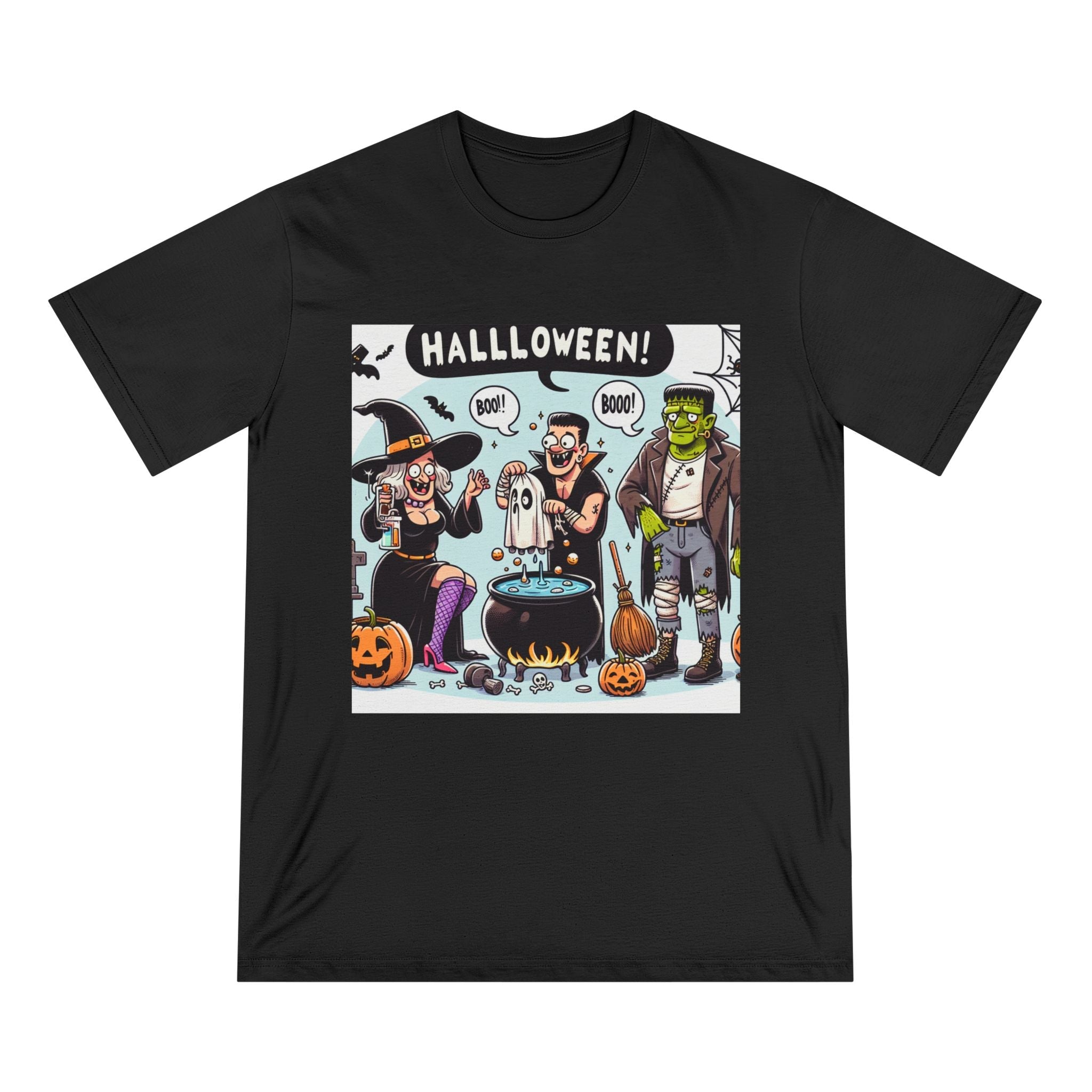 Cotton Halloween T-Shirt with Mystical Shadows Design Black