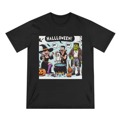 Cotton Halloween T-Shirt with Mystical Shadows Design Black