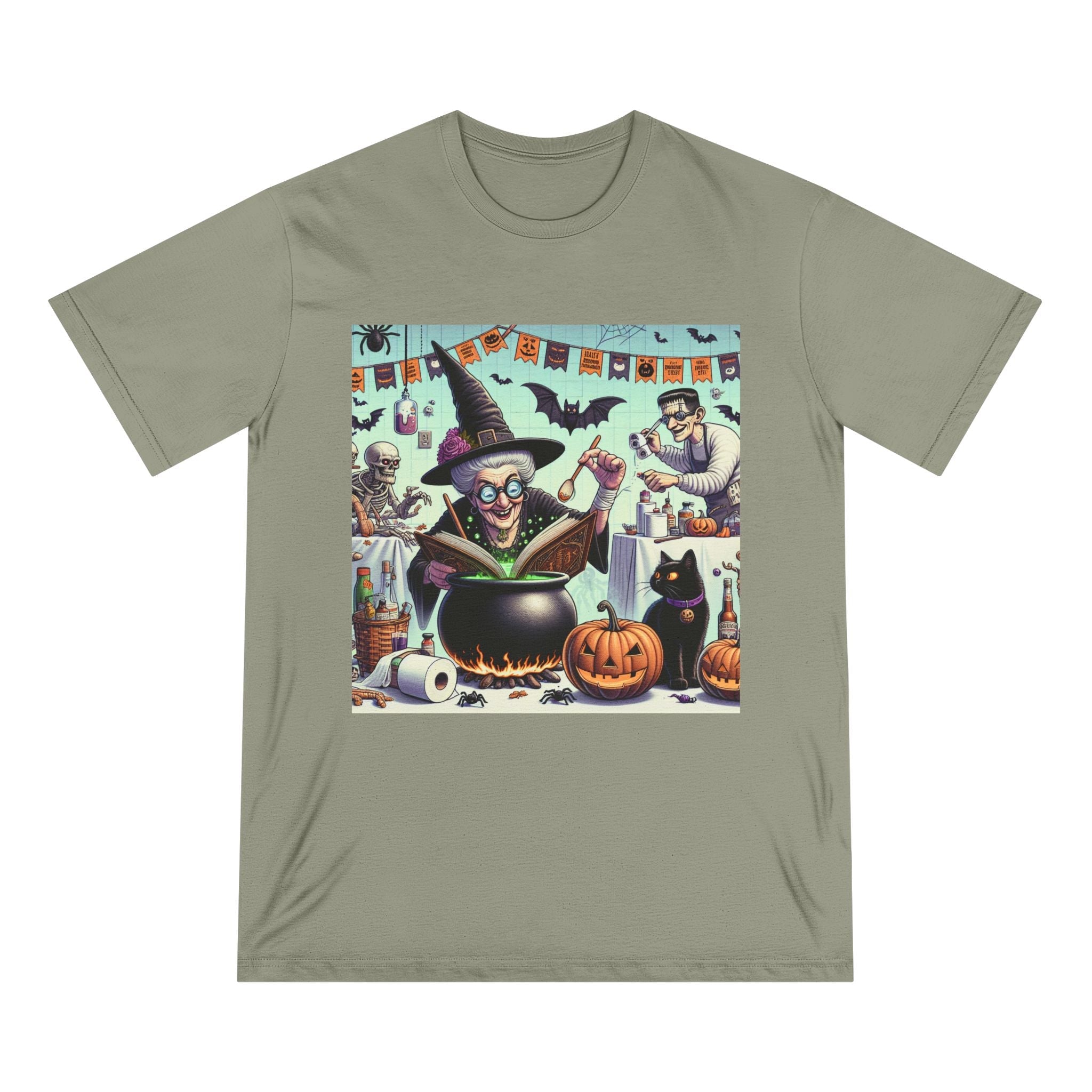 Cotton Halloween T-Shirt with Witch and Cat Design