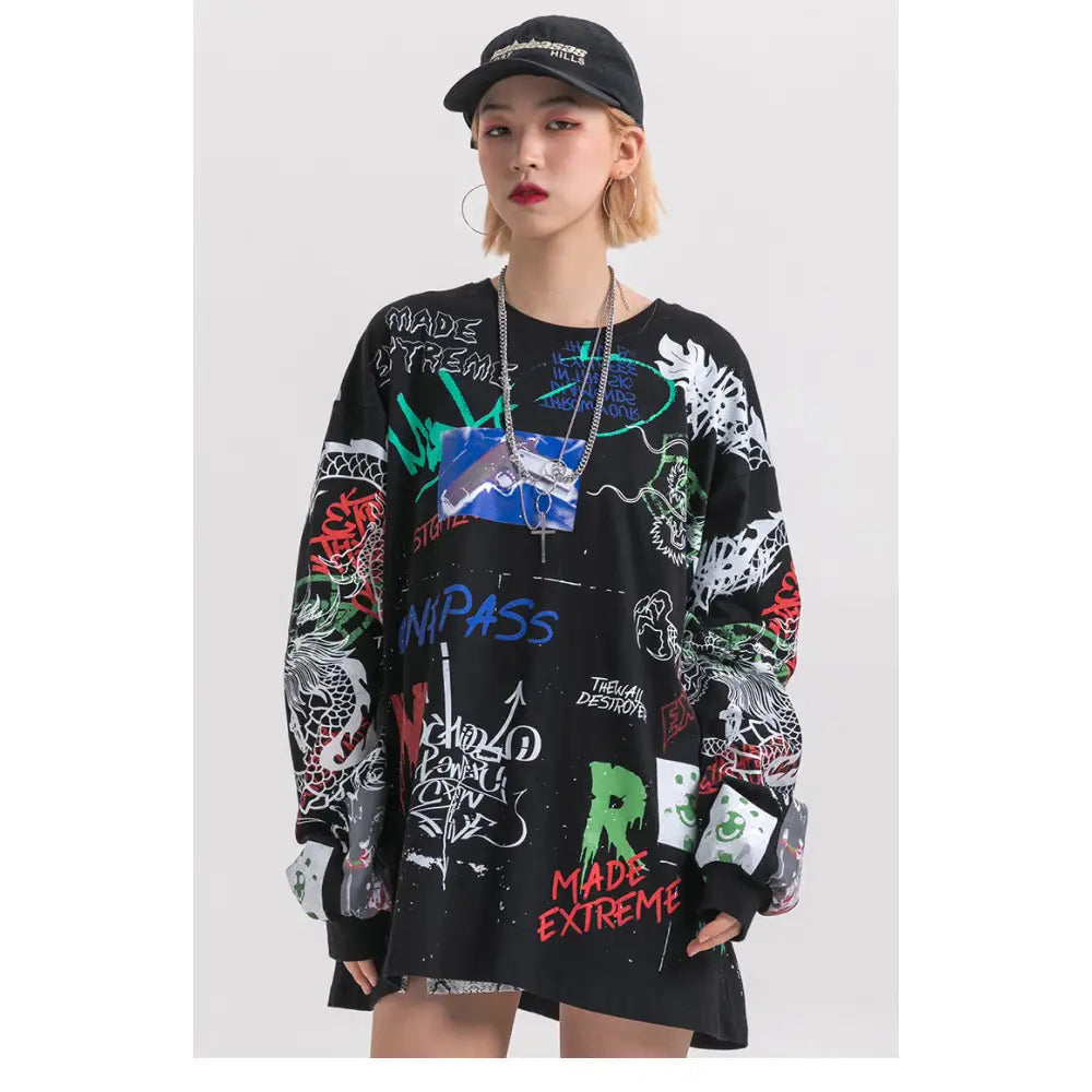Cotton Harajuku Sweatshirt Oversized Long Sleeve A212011