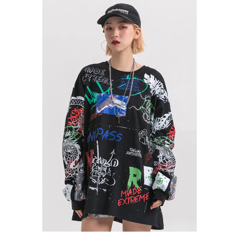 Cotton Harajuku Sweatshirt Oversized Long Sleeve A212011