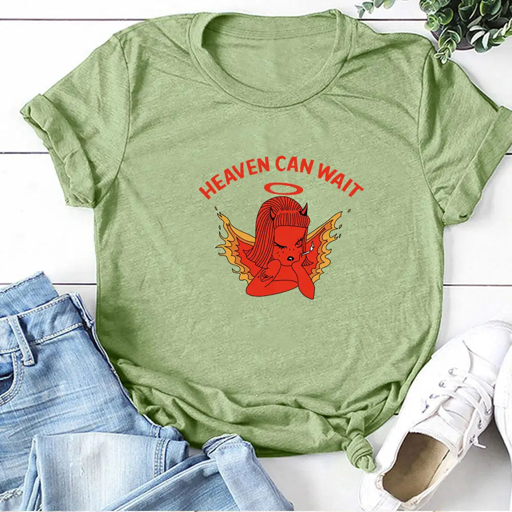 Cotton Heaven Can Wait Devil T-Shirt Light Green / S