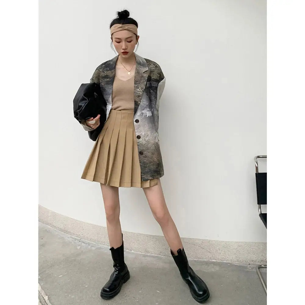 Cotton Ink Pattern Simple Button Loose Blazer