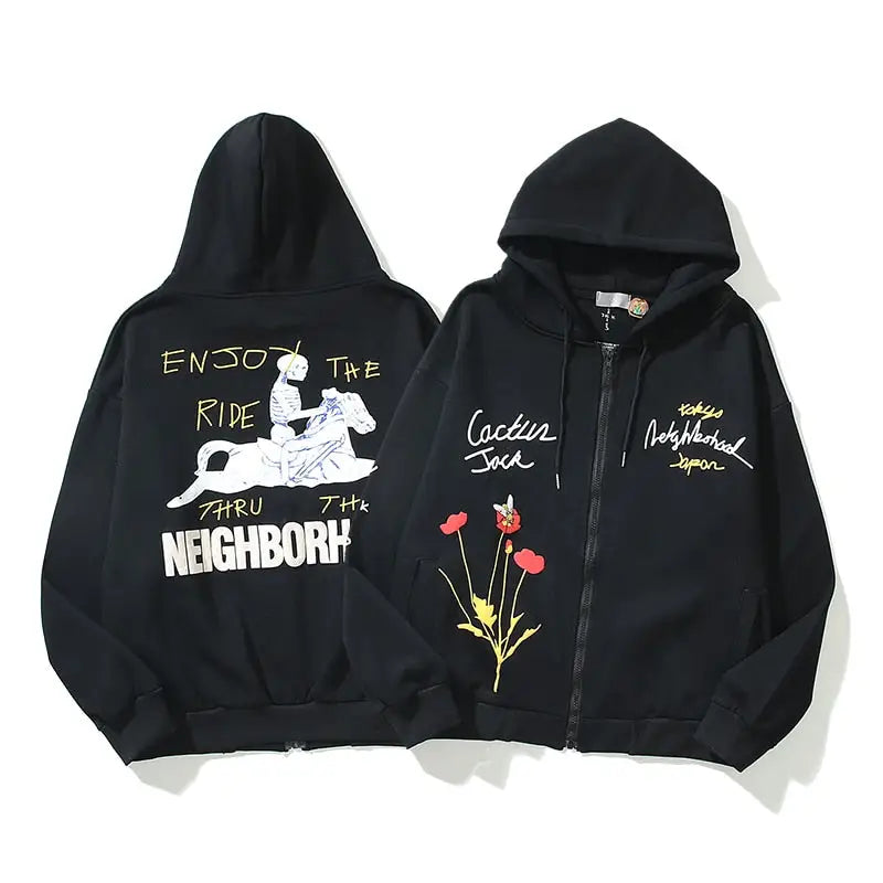 Cotton Lonely Place Stranger Graffiti Hoodie Black / M
