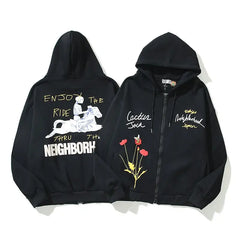 Cotton Lonely Place Stranger Graffiti Hoodie Black / M