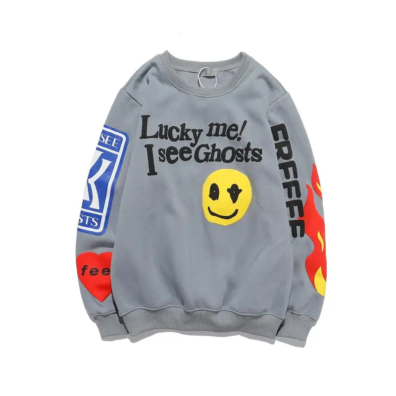 Cotton Lonely Place Stranger Graffiti Hoodie Ligth Grey / M