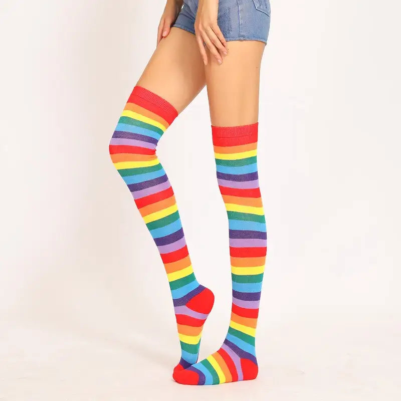 Cotton Long Highs Rainbow Funny Socks 65 cm Red / One Size