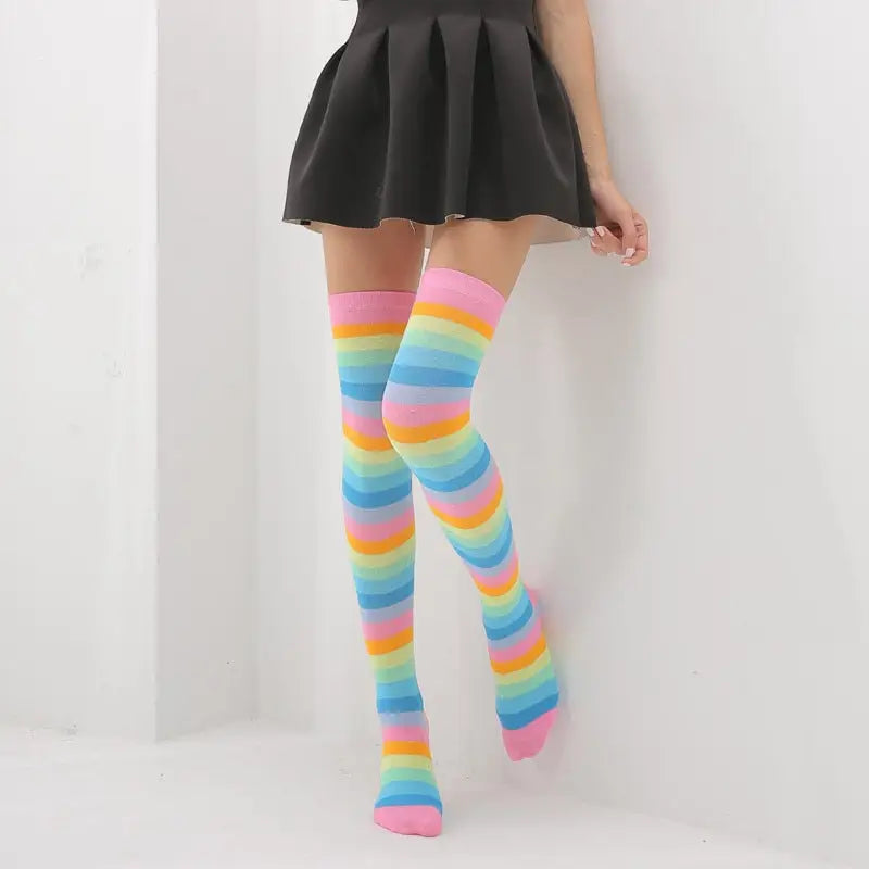 Cotton Long Highs Rainbow Funny Socks 65 cm Sky Blue