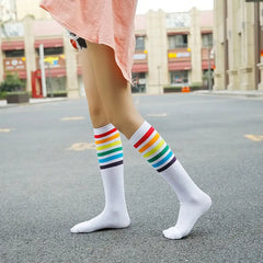 Cotton Long Highs Rainbow Funny Socks 65 cm White / One Size