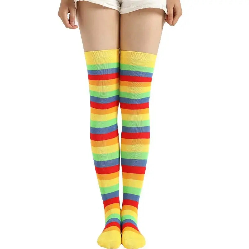 Cotton Long Highs Rainbow Funny Socks 65 cm Yellow