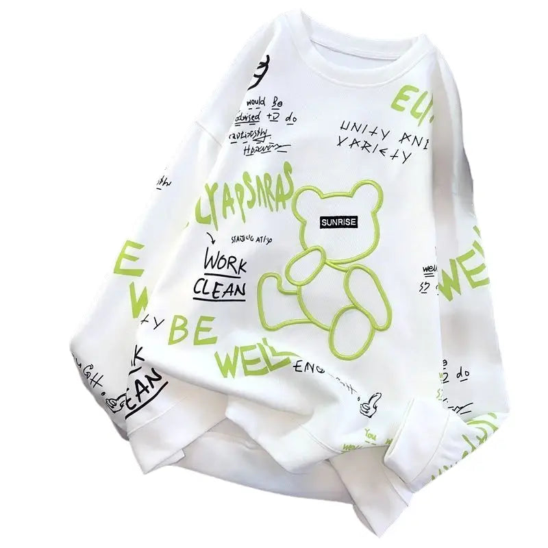 Cotton Long Sleeve Embroidery Bear Sweater White / M