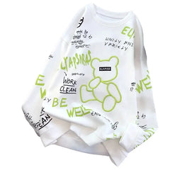 Cotton Long Sleeve Embroidery Bear Sweater White / M