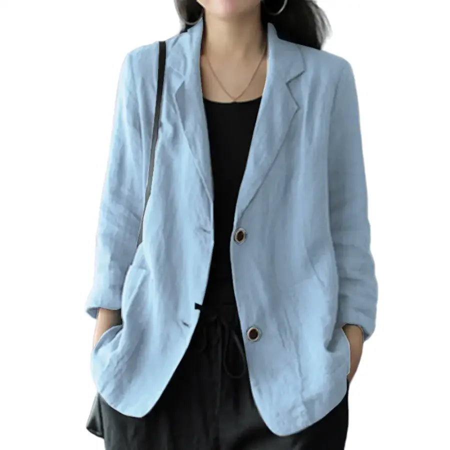 Cotton Long Sleeve Tunic Blazer 24 Inches Light Blue / S