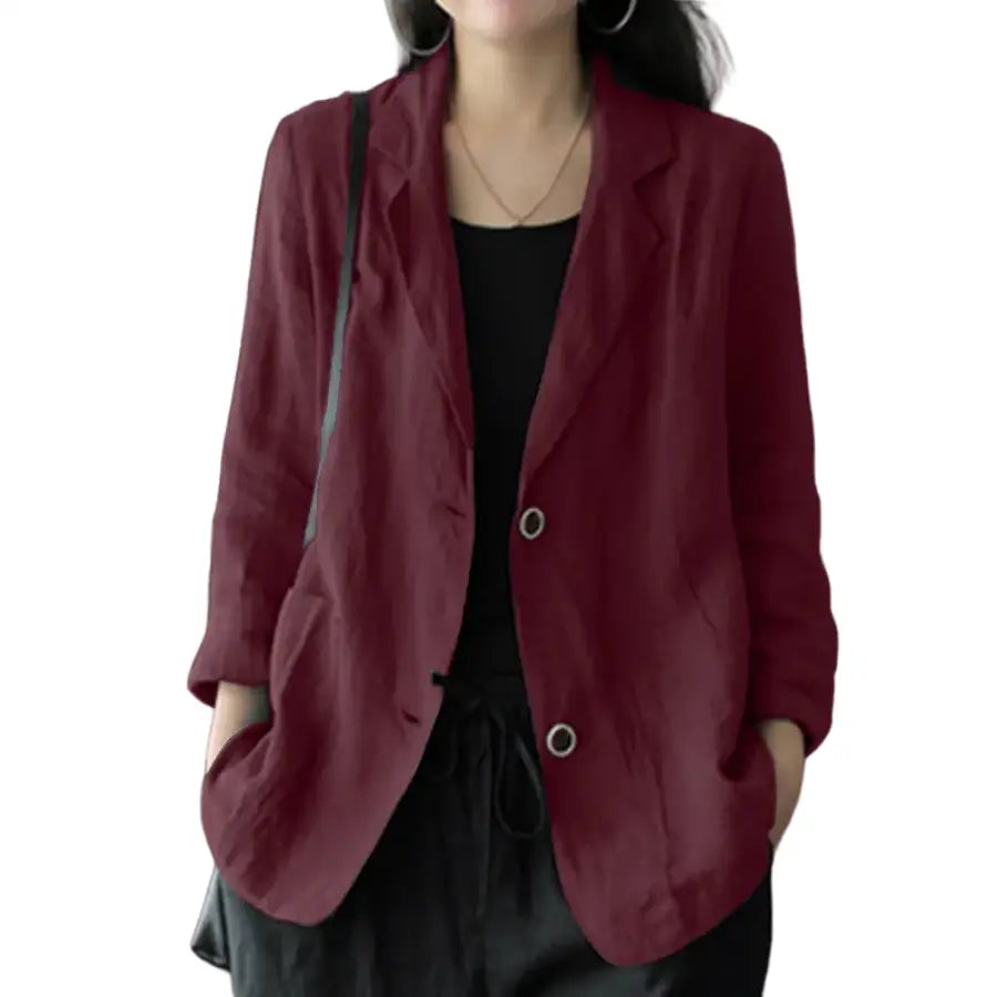 Cotton Long Sleeve Tunic Blazer 24 Inches Wine Red / S