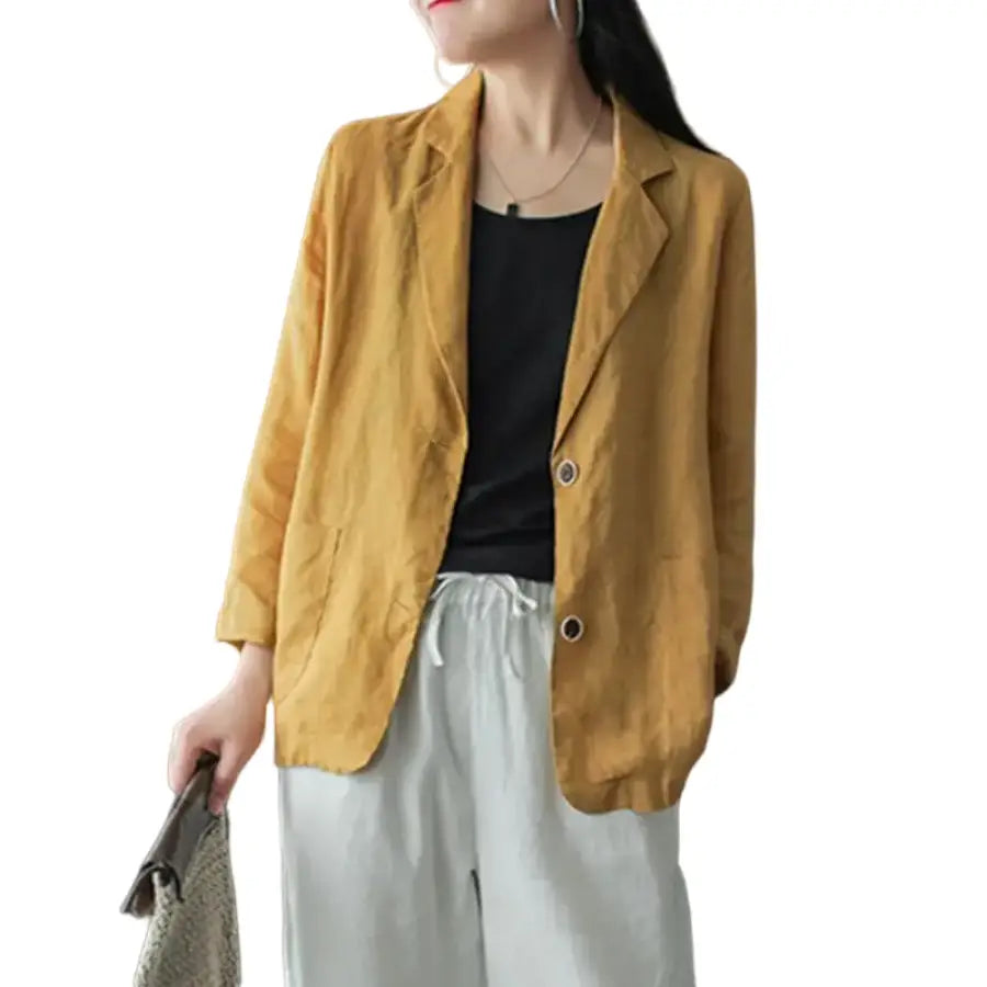 Cotton Long Sleeve Tunic Blazer 24 Inches Yellow / S