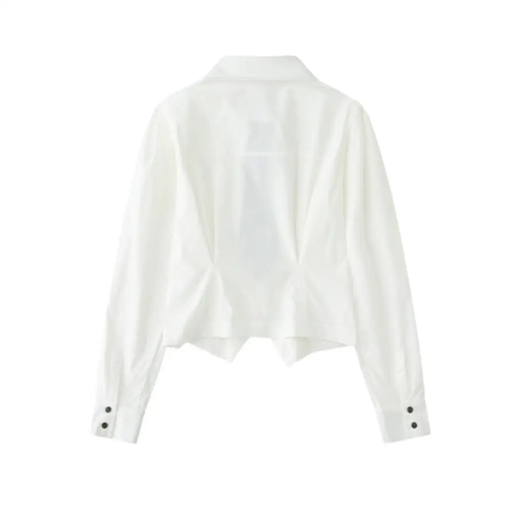 Cotton Long Sleeve White Shirt with Chain Decoration