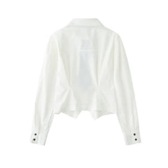Cotton Long Sleeve White Shirt with Chain Decoration