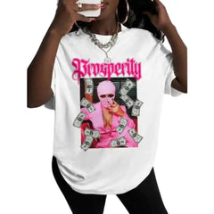 Cotton Loose T Shirt with Masked Dollar Letter Print White