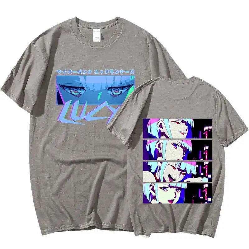 Cotton Lucy Cyberpunk Japanese Anime T Shirt Dark Grey / XS